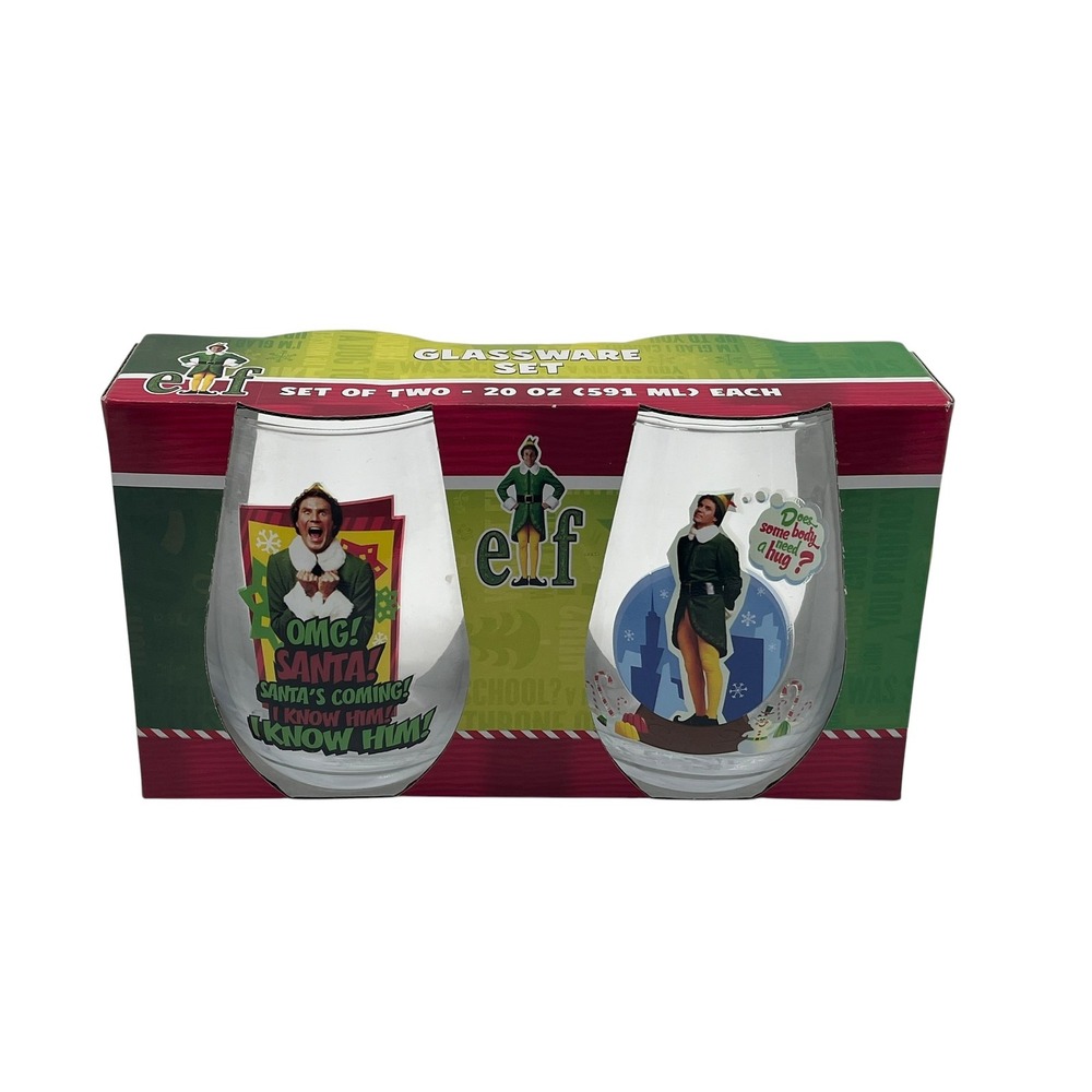 New Elf Movie Stemless Wine Glass Set of 2 Buddy the Elf 20 oz Glasses